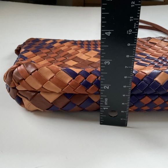 Claramonte Woven Crossbody Bag Wallet Leather Brown/Navy Retro Boho 12”x8”x2” - Picture 5 of 8